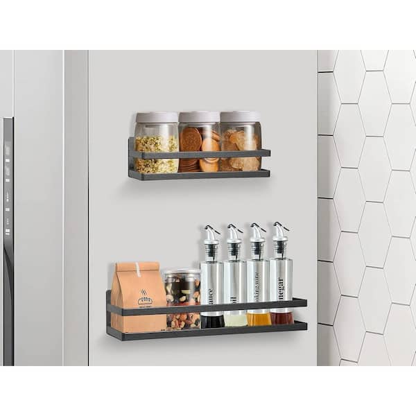 15.7 in. 2 Pack Magnetic Metal Spice Rack in Black with Silver Stars