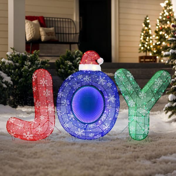 LuxenHome 37 in. 3-Piece Multi-Color JOY Christmas Decoration with