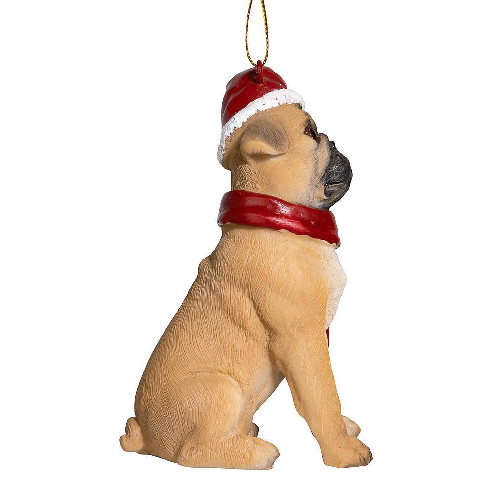 Festive Pug Dog Ornament with Santa Hat and Scarf