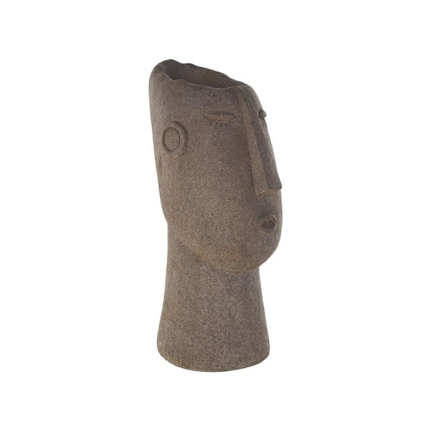 Litton Lane 17 x 6 x 9 in. Medium Brown Magnesium Oxide Woman Textured Easter Island Head Pot Planter