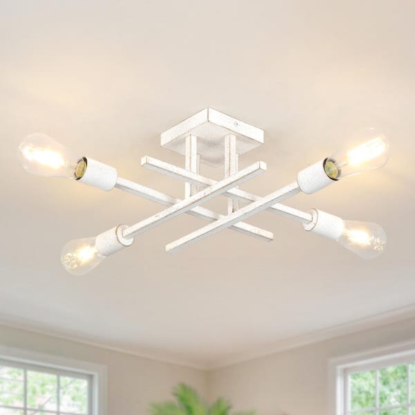 ZJVAIVE 18.11 in. 4-Light Modern Vintage White Semi- Flush Mount for Corridor Bedroom with No Bulbs Included