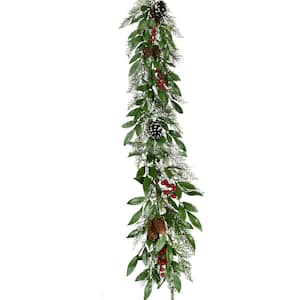 9 ft. Mixed Leaf Decorative Artificial Garland with Pinecones and Red Berries