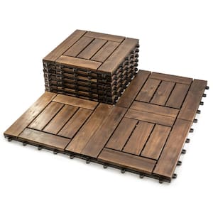 12 in. x 12 in. Acacia Wood Interlocking Flooring Deck Tile Dark Brown (10-Pack)