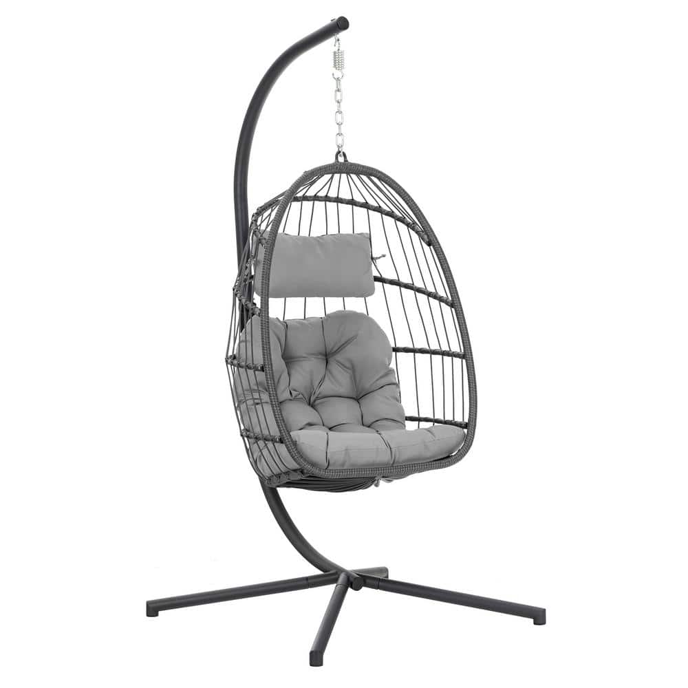 Brafab 1-Person Wicker Patio Swing Egg Chair with Gray