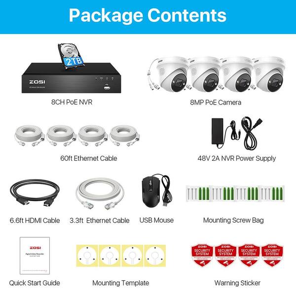 ZOSI 4K 8MP UHD 8-Channel 2TB NVR Security Camera System with 4