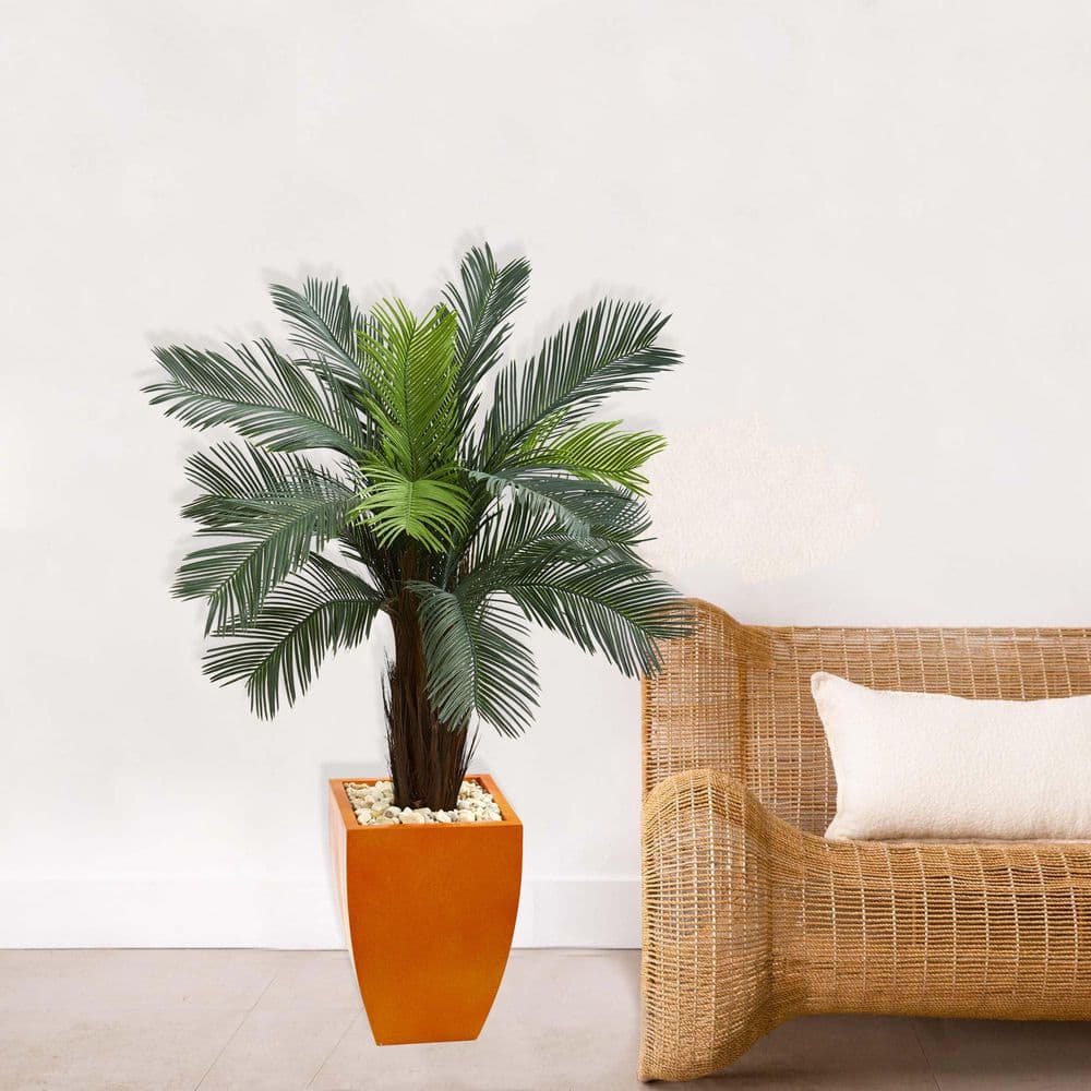 4.5 ft Green Cycas Artificial Tree in Orange Planter