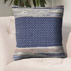 Vintage Blue Multicolored Geometric Hypoallergenic Polyester 18 in. x 18 in. Indoor Throw Pillow