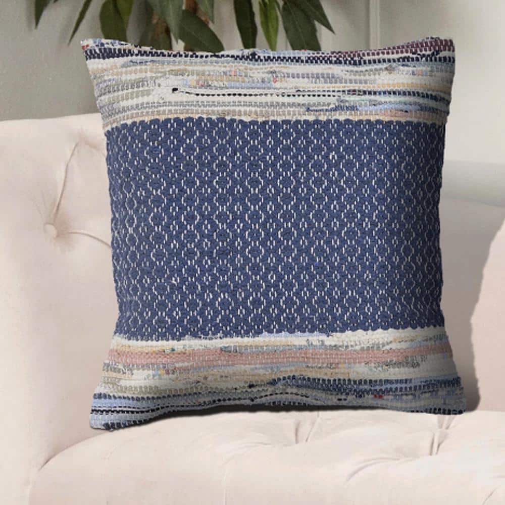 Vintage Blue Multicolored Geometric Hypoallergenic Polyester 18 in. x 18 in