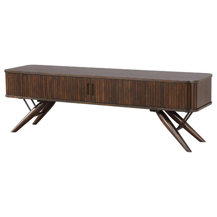Benjara Brown TV Stand Fits TVs up to 65.75 to 70.75 in. with Metal Legs