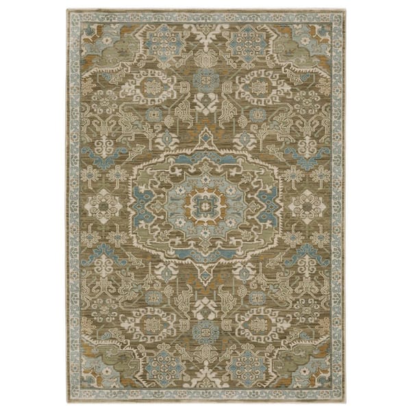 Maco Brown/Blue 2 ft. x 8 ft. Floral Medallion Geometric Polypropylene Fringe-Edge Indoor Runner Area Rug