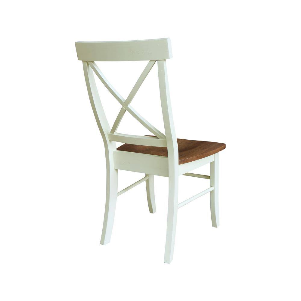 Hickory and Shell Solid Wood Round Pedestal Table Set with High Cross Back Chairs