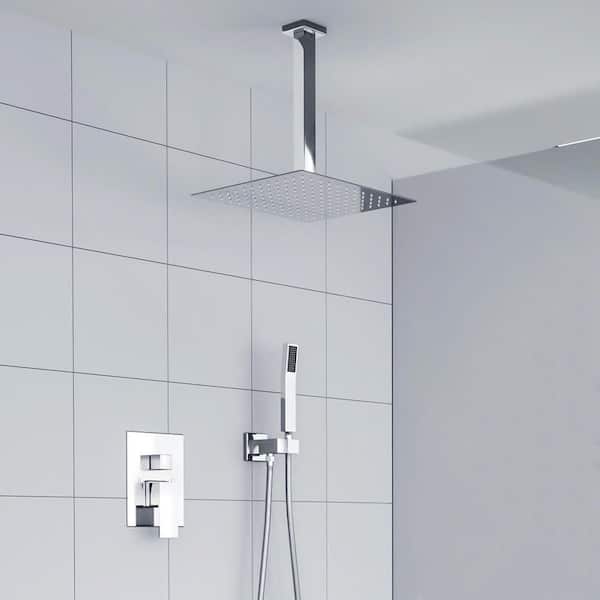 Magic Home 1-Spray Patterns with 1.8 GPM 10 in. Ceiling Mounted Dual Shower Head and Hand Showerhead Rough-In Valve in Chrome