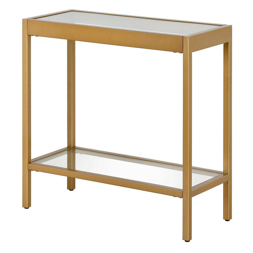 Sleek Brass & Glass 24" Rectangular Side Table with Shelf