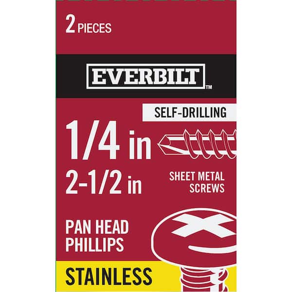 Everbilt #14 x 2-1/2 in. Phillips Pan Head Stainless Steel Sheet Metal Screw (2-Pack)