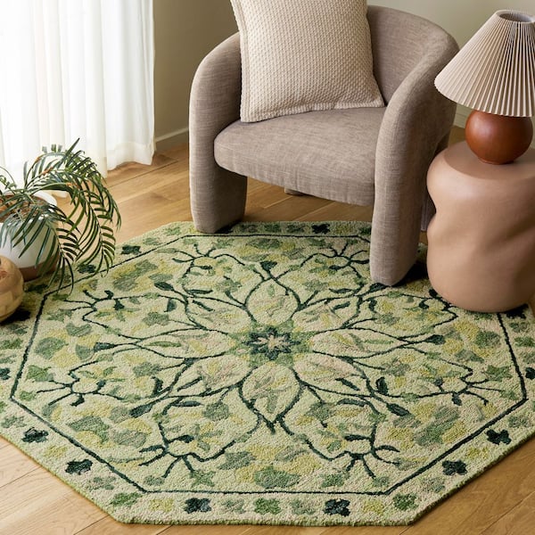 Jardin 5 ft. x 5 ft. Octagon Olive Symmetrical Floral Area Rug