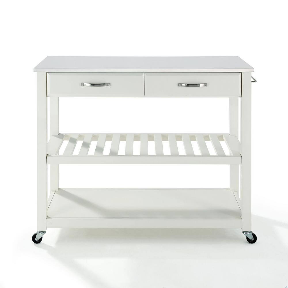 Crosley Furniture White Composite Base with Steel Metal Top Kitchen Cart (18-in x 43-in x 35-in) Crosley Furniture White Composite Base with Steel Metal Top Kitchen Cart (18-in x 43-in x 35-in)