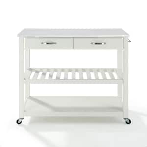 White Full Size Kitchen Prep Cart with Granite Top