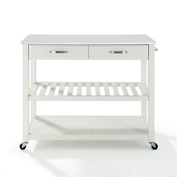 CROSLEY FURNITURE White Full Size Kitchen Prep Cart with Granite Top