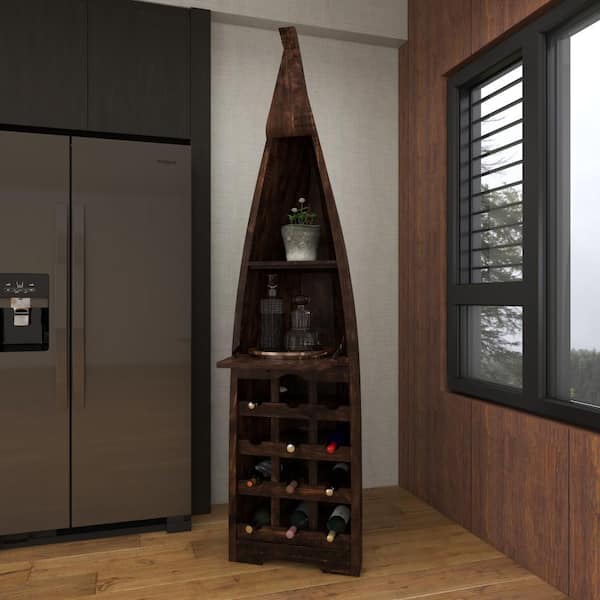 Litton Lane 12-Bottle Brown Boat Standing Wine Rack with Foldable