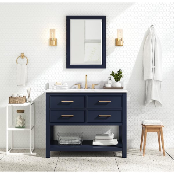 Avanity Brooks 43 in. Single Sink Navy Blue Bath Vanity with Cala White  Engineered Stone Top BROOKS-VS43-NB-E - The Home Depot