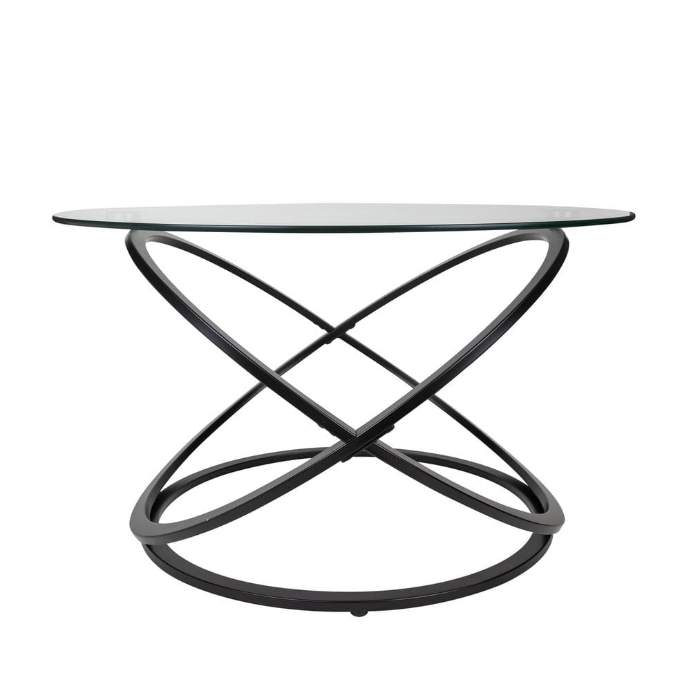 31.5" Round Galaxy Clear Tempered Glass Coffee Table Black - Danya B.: Chic Cross Base, Modern Style