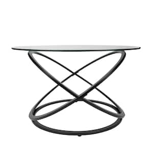 Galaxy 31.5 in. Black and Tempered Glass Round Abstract Coffee Table
