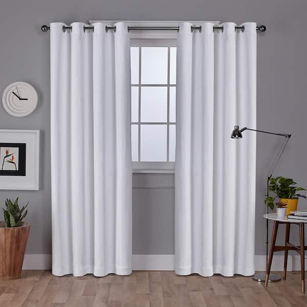 Vesta Winter White Solid Polyester 52 in. W x 84 in. L Grommet Top, Room Darkening Blackout Curtain Panel (Set of 2)