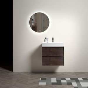 Aaby 24 in. W x 18 in. D x 25 in. H Wall Mounted Floating Bath Vanity Cabinet in Brown with Solid Surface Top and Sink