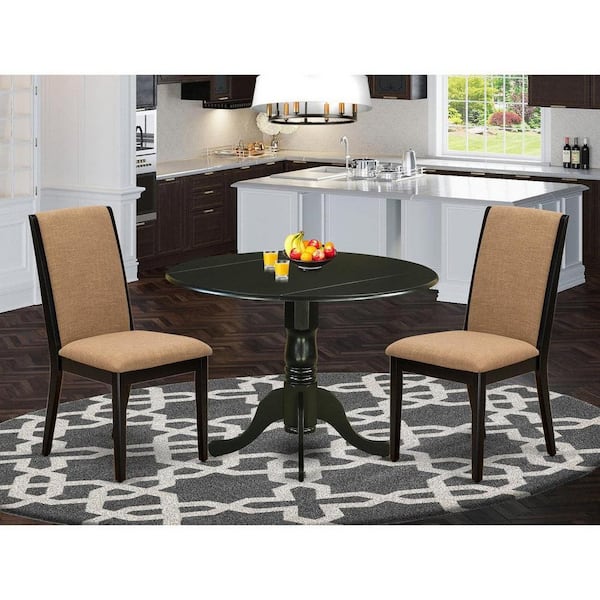 East West Furniture 3-Piece Black Finish Solid Wood Top - Round Dining Room Set - Seats 4