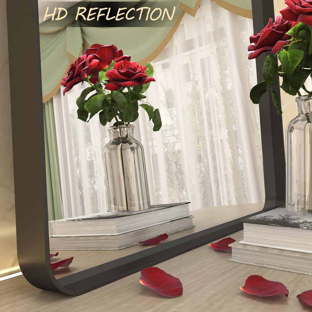 60x28 Matte Black Aluminum Framed Rectangular Vanity Mirror