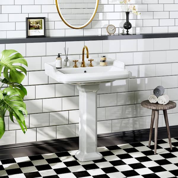 Hanikes 23 in. White Vitreous China Rectangular Pedestal Bathroom
