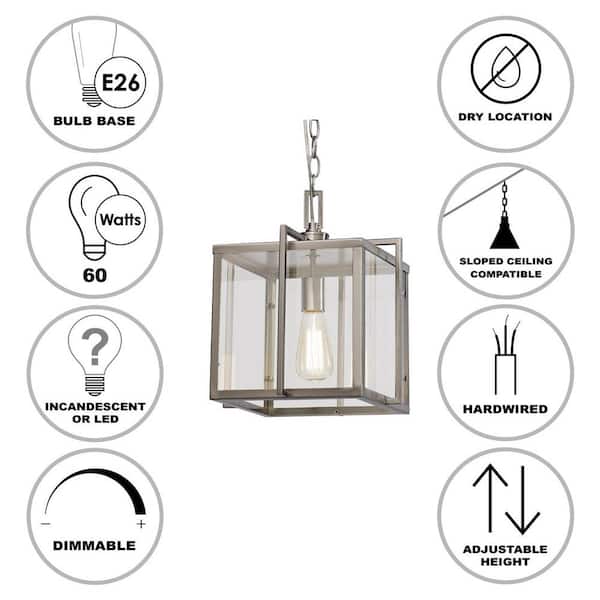 Eastwood II 10 in. 1-Light Brushed Nickel Mini Pendant Light Fixture with Clear Glass Shade