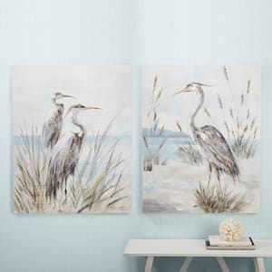 39 1/2 in. x 31 1/4 in. Shore Birds Set of 2 Hand-Painted Acrylic Paint Nature Wall Art on Canvas with gallery edge