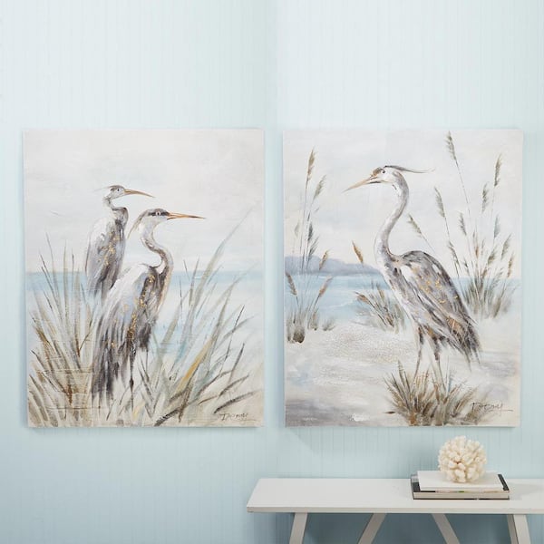 Two's Company 39 1/2 in. x 31 1/4 in. Shore Birds Set of 2 Hand-Painted Acrylic Paint Nature Wall Art on Canvas with gallery edge