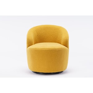 Yellow Teddy fabric swivel accent armChair barrel Chair with black powder coating metal ring