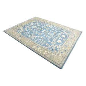 Lou Transitional Medium Blue 9 ft. x 12 ft. Oriental Hand Knotted Area Rug