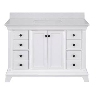 Strousse 49 in. W x 22 in. D Vanity Cabinet in White with Engineered Stone Vanity Top in Ice Diamond with White Sink