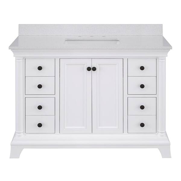 Home Decorators Collection Strousse 49 in. W x 22 in. D Vanity Cabinet in White with Engineered Stone Vanity Top in Ice Diamond with White Sink