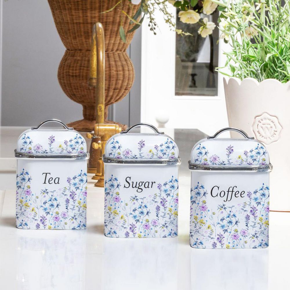 Laura Ashley Stainless Steel 3-Pieces Canister Set Wild Meadow