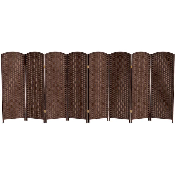 Oriental Furniture 4 ft. Short Diamond Weave Fiber Folding Screen - Dark Mocha - 8 Panel
