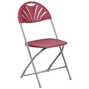 Burgundy Plastic Seat with Metal Frame Folding Chair (Set of 2)