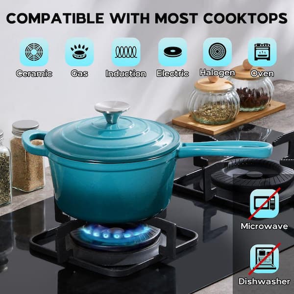 Enameled Cast Iron Sauce Pan 2QT with Lid, Small Dutch Oven for