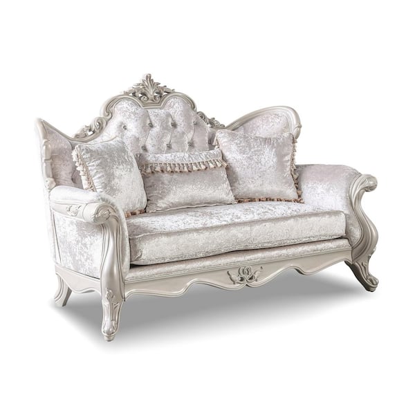 Furniture of America Raya 70.5 in. Off White Floral Fabric 2-Seater Loveseat With Wingback