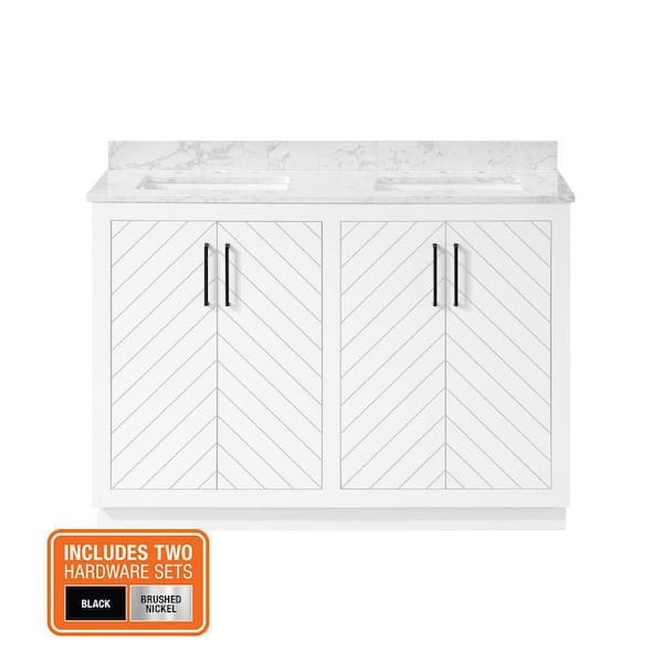 Huckleberry 48 in. Double Sink White Bath Vanity with White Engineered Marble Top (Assembled)