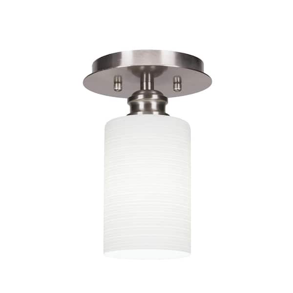 Unbranded Albany 6 in. 1-Light Brushed Nickel Contemporary Semi-Flush Mount 4 in. White Matrix Glass Shade No Bulb Included