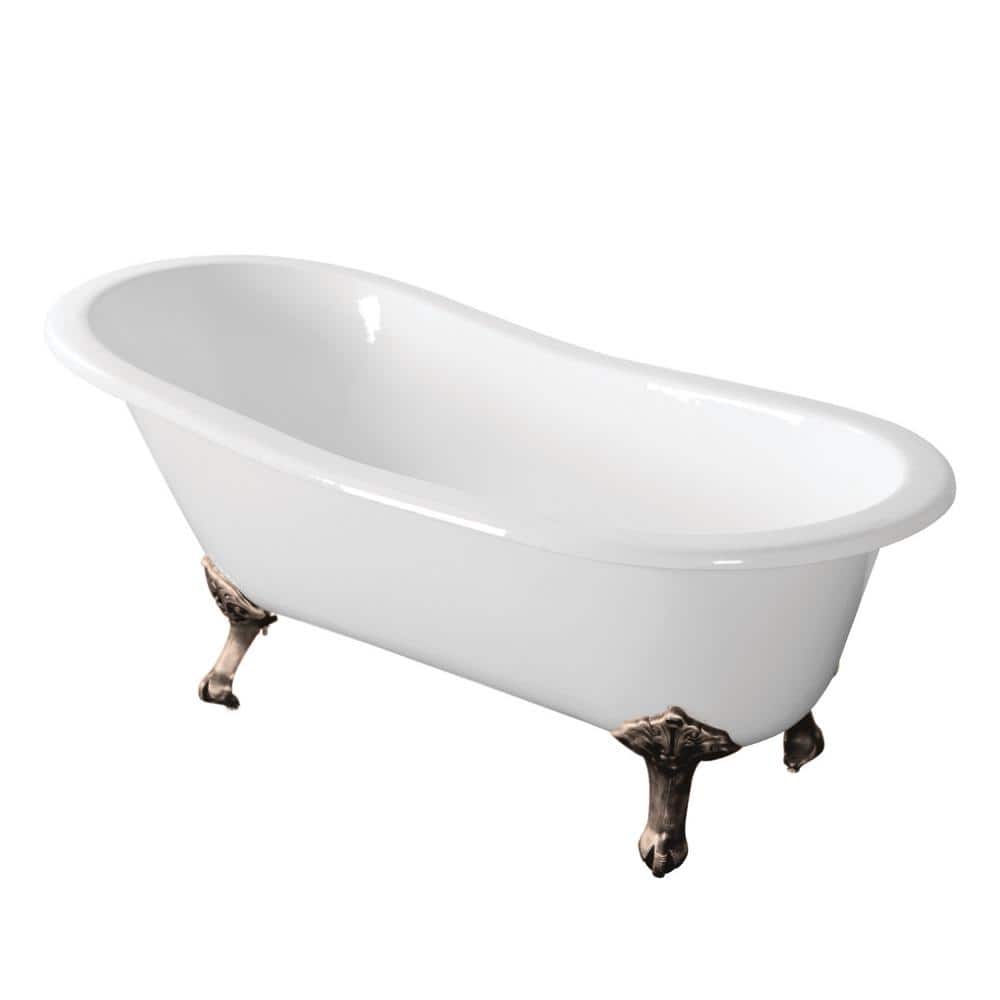 67 in. Cast Iron Single Slipper Clawfoot Bathtub in White with Feet in Brushed Nickel price history on PriceWatchPro