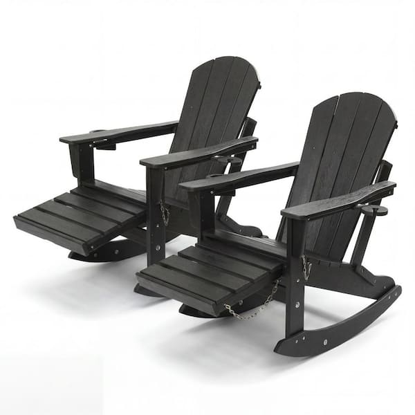 lohasco Black HDPE Plastic Folding Adirondack Rocking Chair Set of