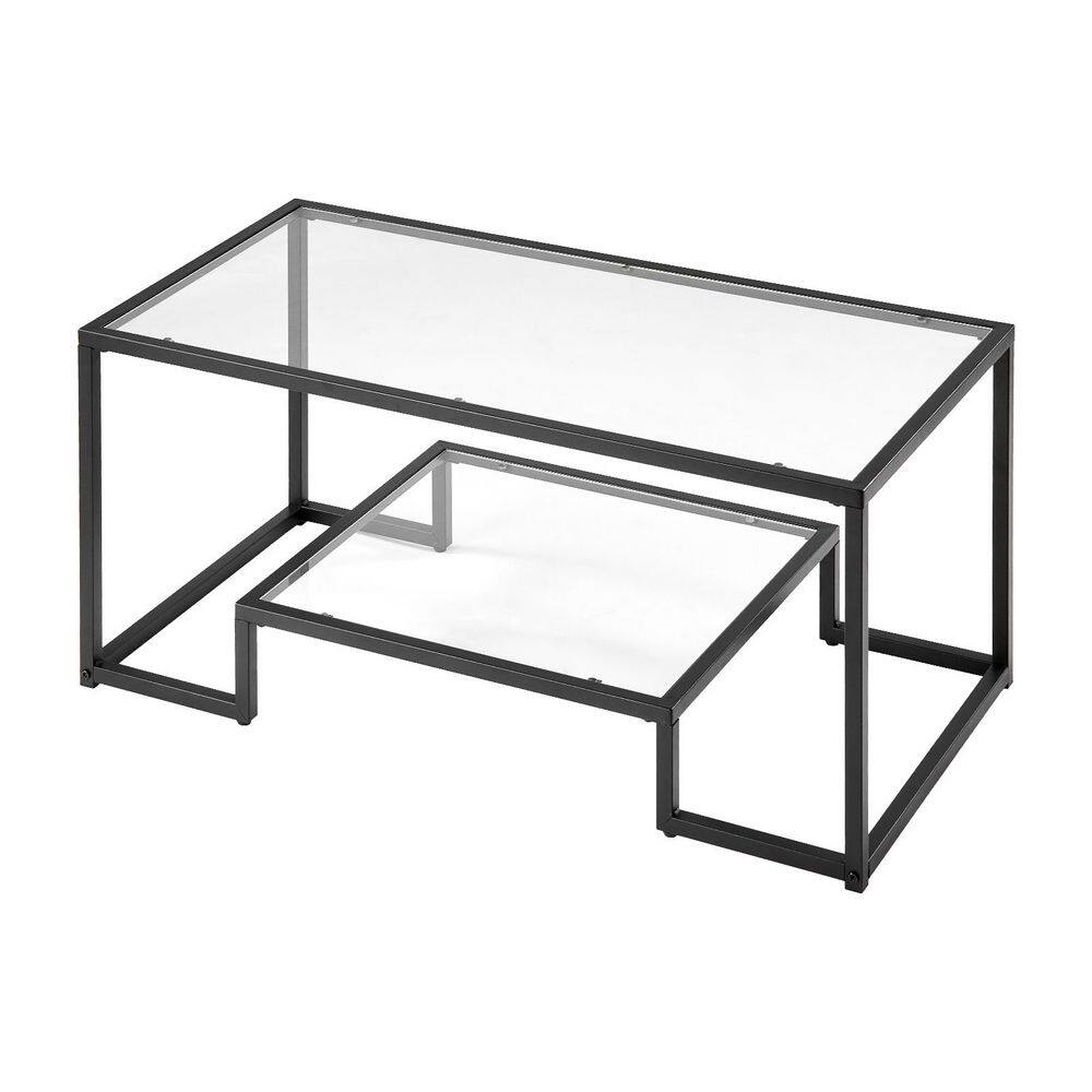 Tempered Glass Coffee Table, 2-Tier Rectangle Table with Open Storage and Metal Frame for Living Room, Easy Assembly price history on PriceWatchPro