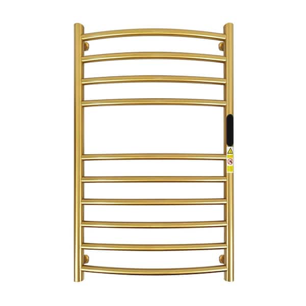 10-Bar Brushed Gold Wall Mount Towel Warmer with Timer and Adjustable Temperature Plug-In/Hardwired Rack