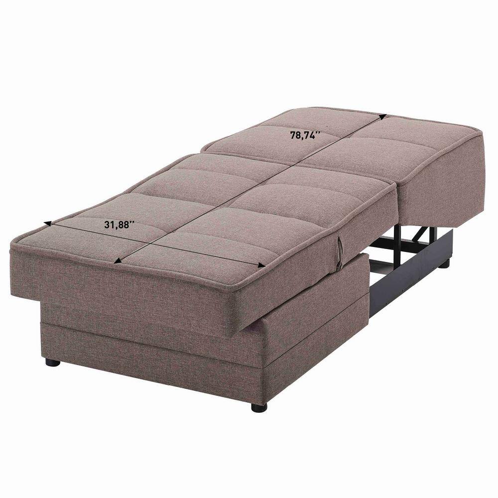 Beige Chenille Metal Frame Armless Sleeper Chair with Storage